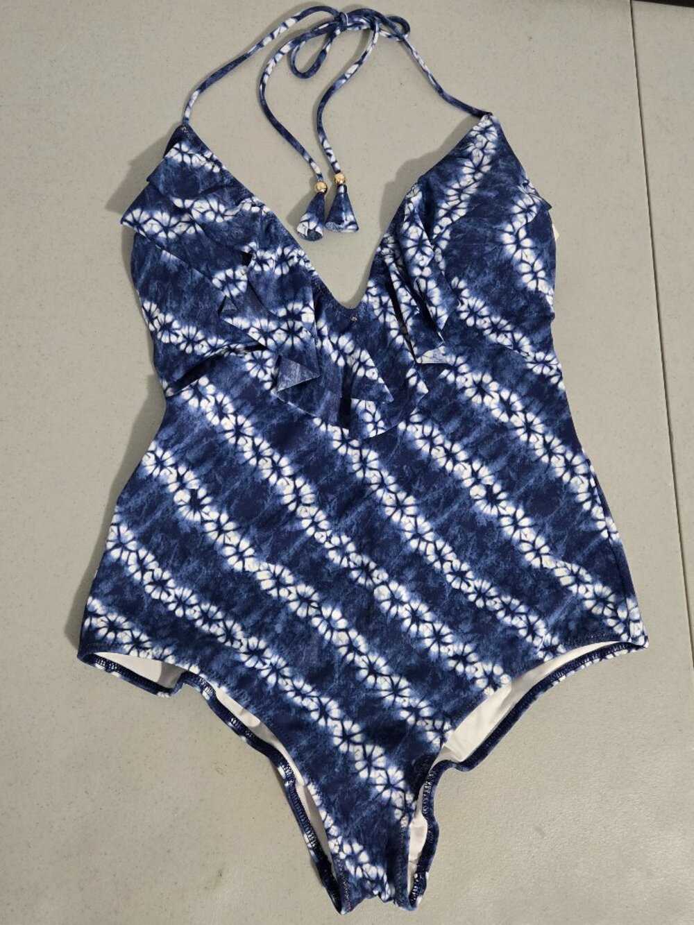 Victorias Secret Flounce Plunge  V neck Ruched bottom Swimsuit Beach Medium Blue